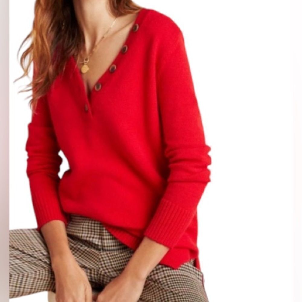 By Anthropologie Red Serena V-Neck Sweater Size Small